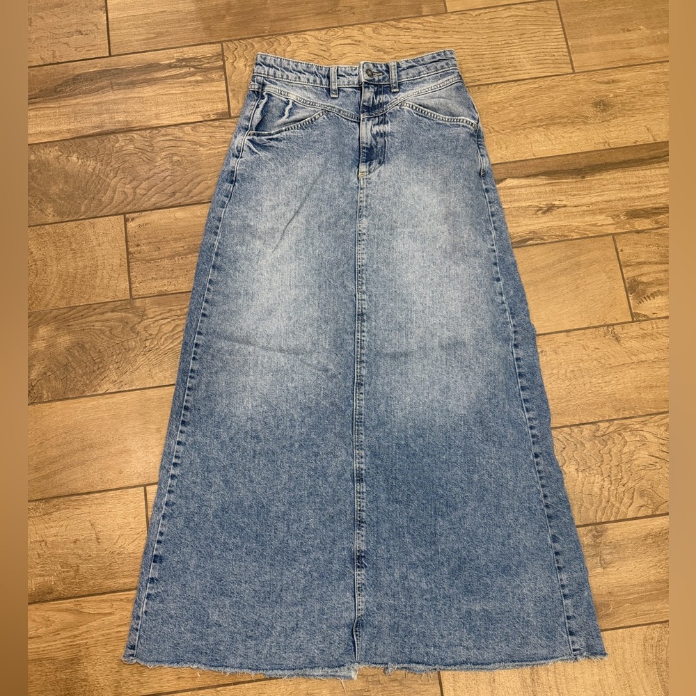 Free People Blue Denim Maxi Skirt